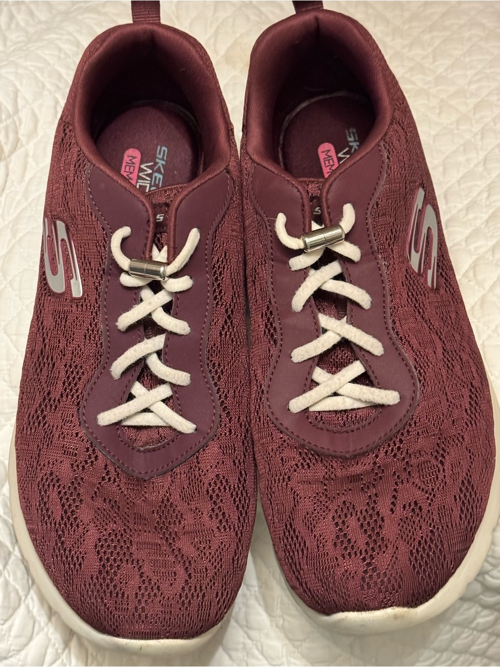 Skechers Women's Maroon Lace Athletic Sneakers with White Laces